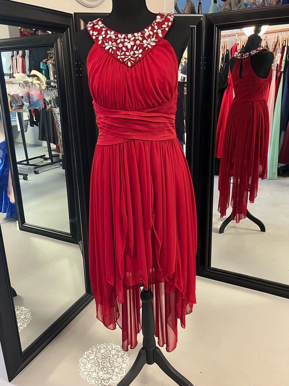 My Michelle Red Beaded Halter High-Low Chiffon Dress